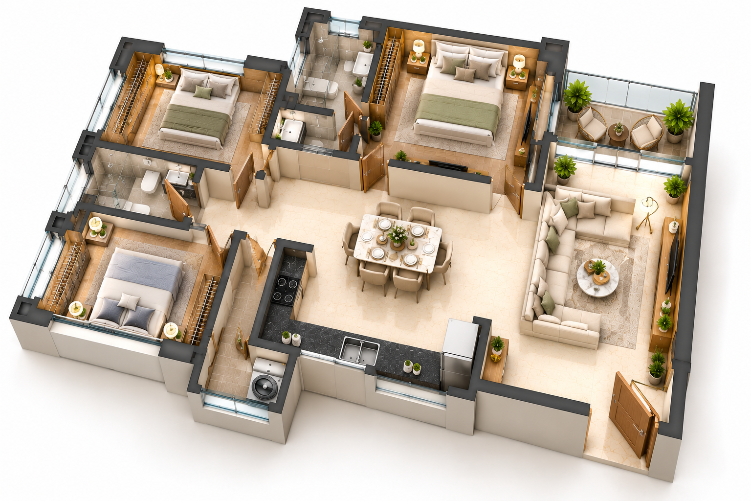 3 BHK floor plan